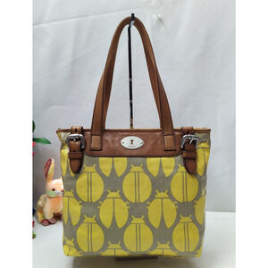 Fossil Key Per Yellow Coated Canvas Leather Trim Ladybug Printed Tote Bag